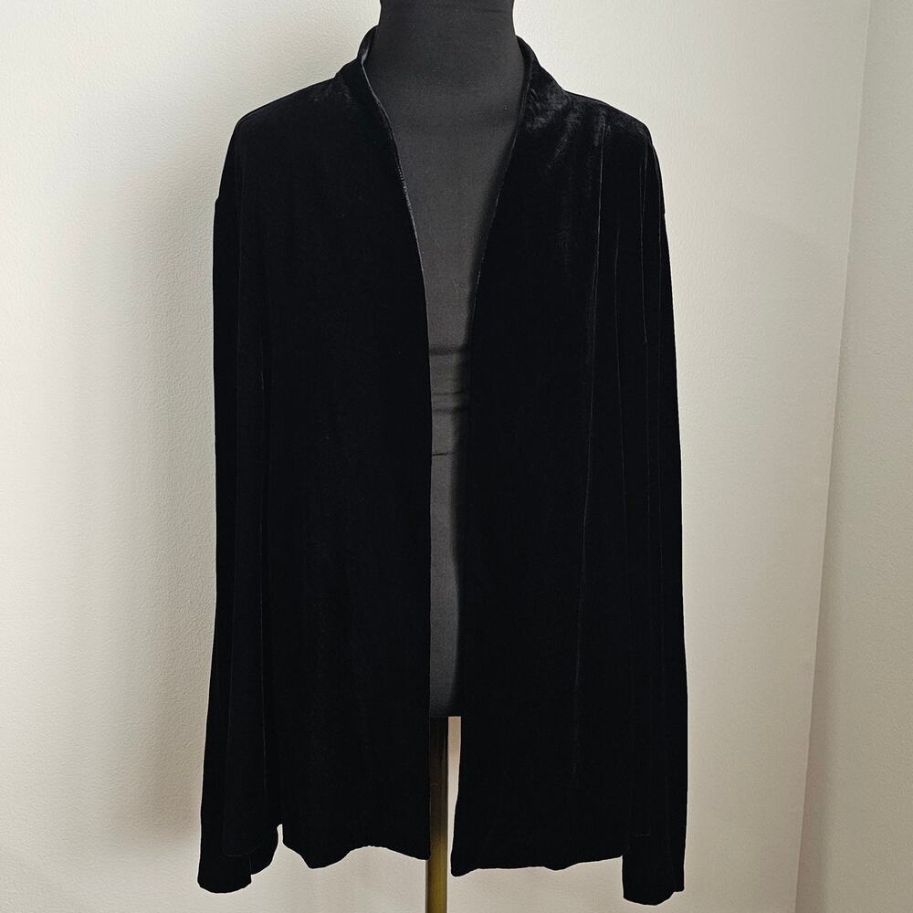 NWT EILEEN FISHER Silk Blend Black Stretch Velvet Short Open Front Jacket 3X